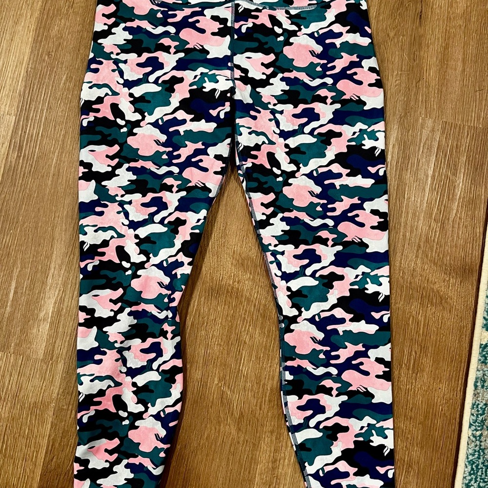 Fabletics Pink and Blue Camouflage Leggings